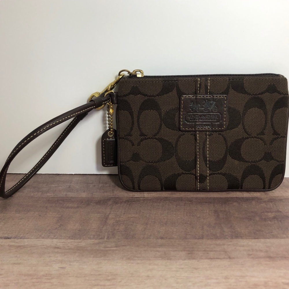 Coach Signature Monogram Canvas Wristlet